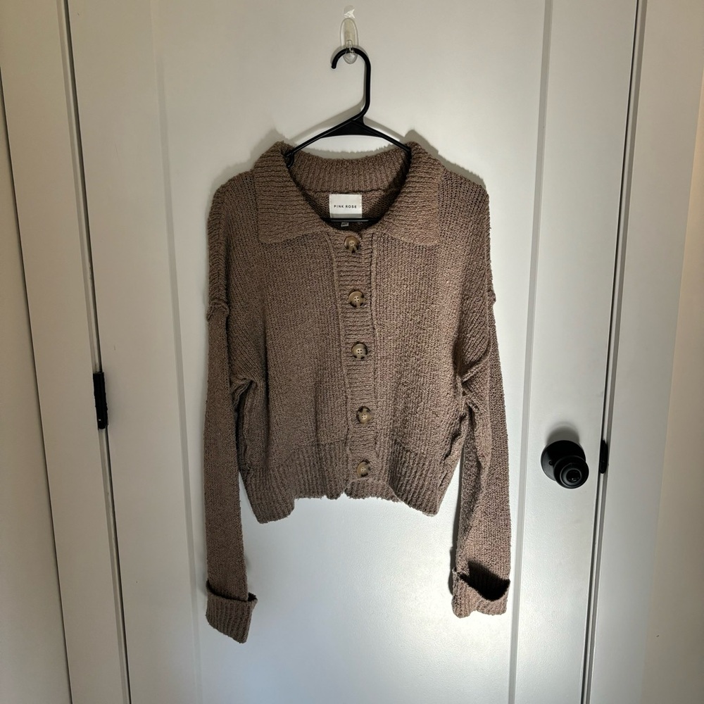 PINK ROSE COLLARED KNIT CARDIGAN